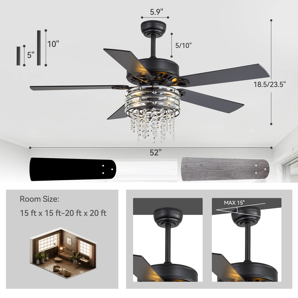 Cavora 52-Inch Crystal Ceiling Fan With Light