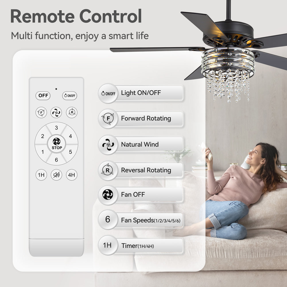 Cavora 52-Inch Crystal Ceiling Fan With Light