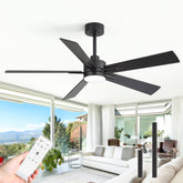 52-inch Matte Black Ceiling Fan with Light, 5 Plywood Blades, 18W LED 3-Color Temp & Memory, Quiet DC Motor, 6 Speeds, Reversible, Remote Control with Timer, Includes 5" & 10" Downrods, Ideal for Bedroom, Living Room, Dining Area
