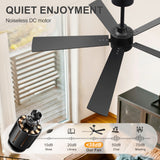 52-inch Matte Black Ceiling Fan with Light, 5 Plywood Blades, 18W LED 3-Color Temp & Memory, Quiet DC Motor, 6 Speeds, Reversible, Remote Control with Timer, Includes 5" & 10" Downrods, Ideal for Bedroom, Living Room, Dining Area