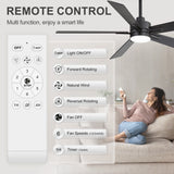 52-inch Matte Black Ceiling Fan with Light, 5 Plywood Blades, 18W LED 3-Color Temp & Memory, Quiet DC Motor, 6 Speeds, Reversible, Remote Control with Timer, Includes 5" & 10" Downrods, Ideal for Bedroom, Living Room, Dining Area