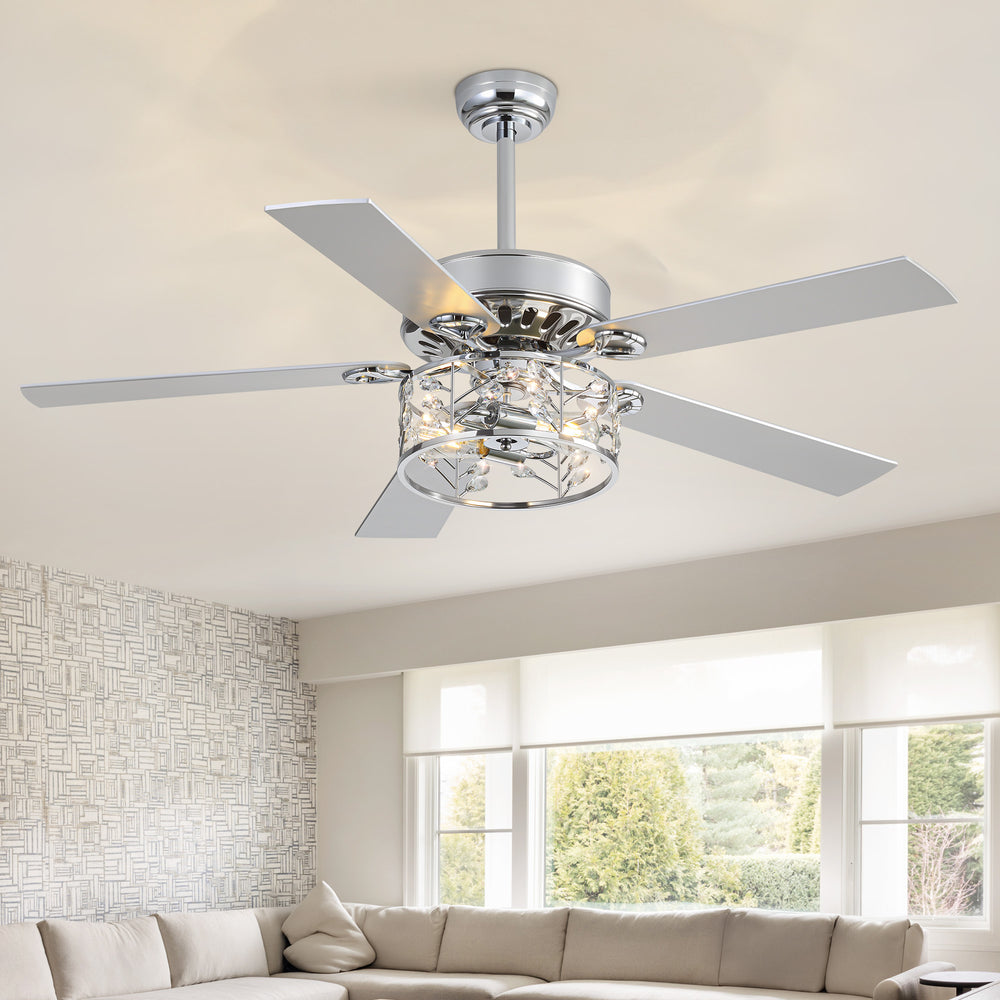 Cavora 52-Inch Chrome Crystal Ceiling Fan With Light