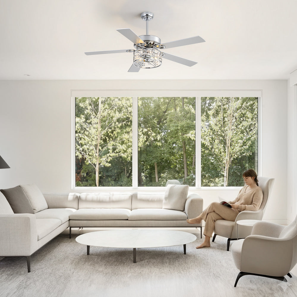 Cavora 52-Inch Chrome Crystal Ceiling Fan With Light