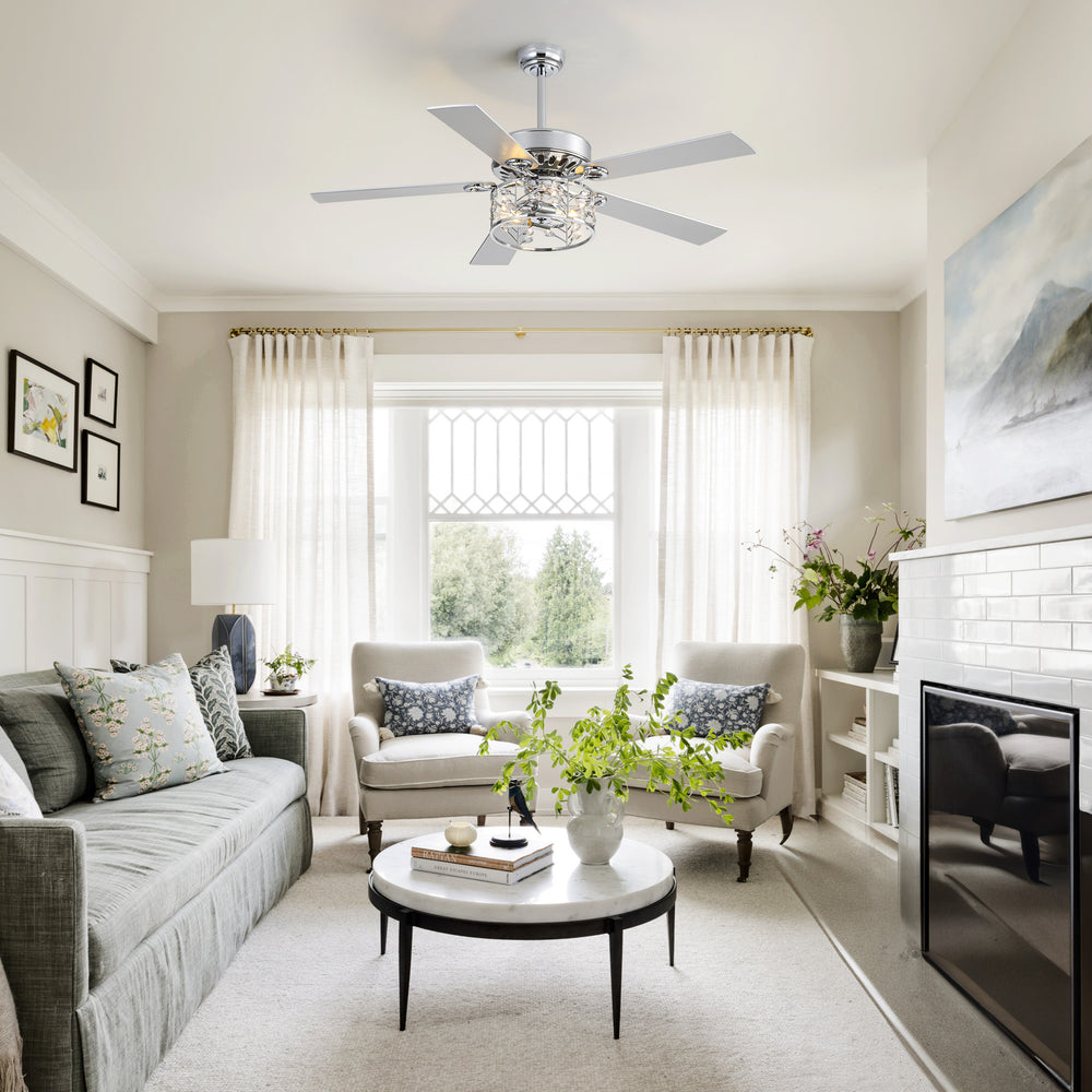Cavora 52-Inch Chrome Crystal Ceiling Fan With Light