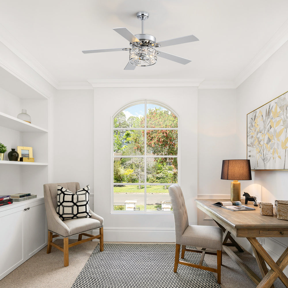 Cavora 52-Inch Chrome Crystal Ceiling Fan With Light