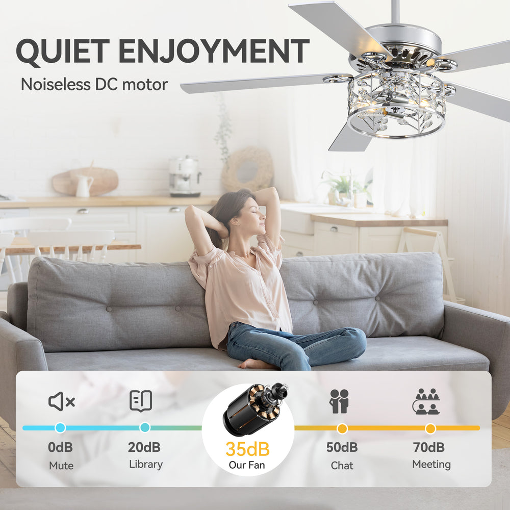 Cavora 52-Inch Chrome Crystal Ceiling Fan With Light