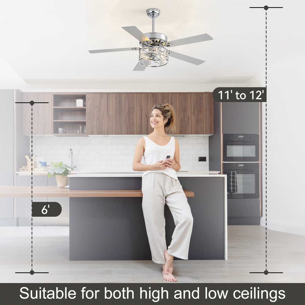 Cavora 52-Inch Chrome Crystal Ceiling Fan With Light