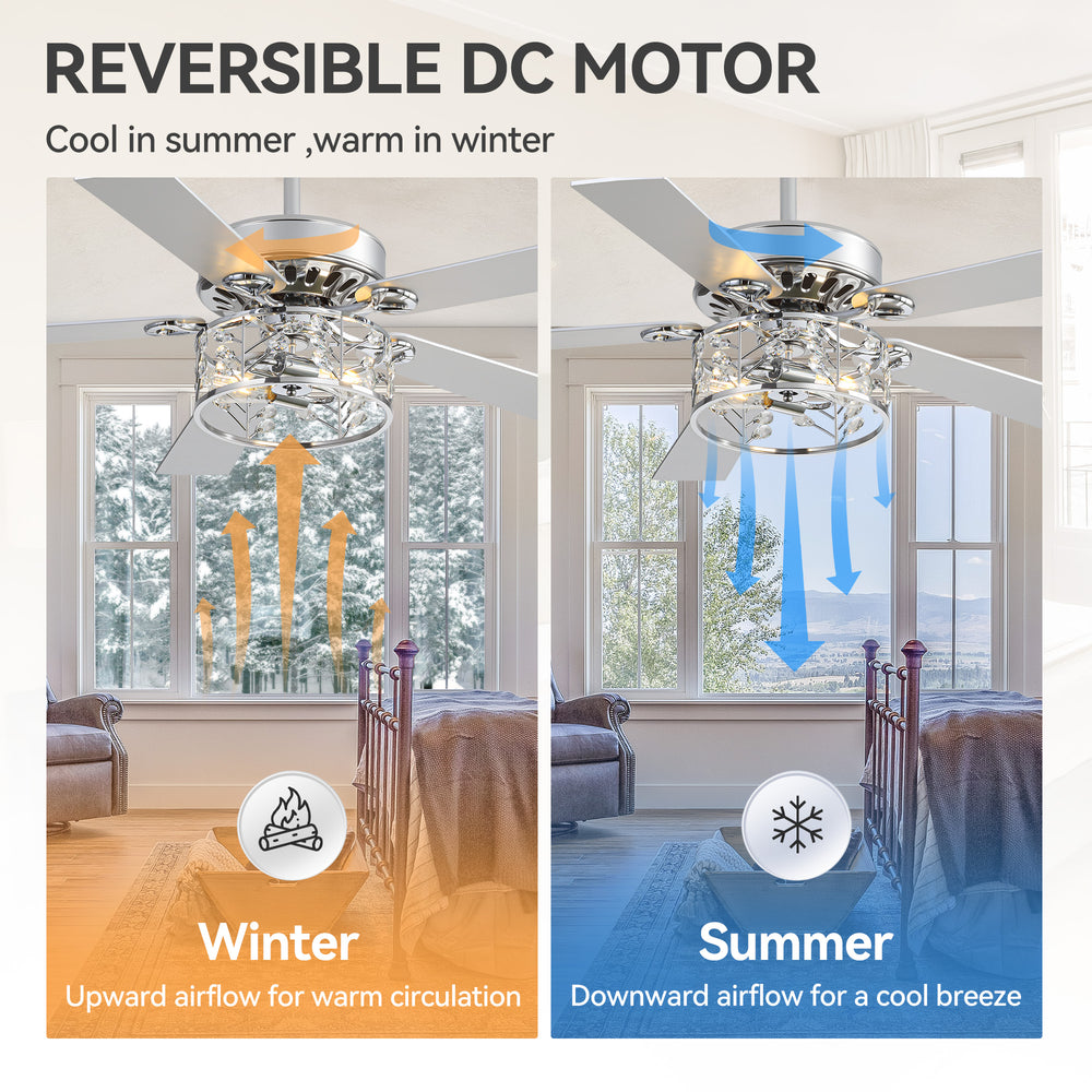 Cavora 52-Inch Chrome Crystal Ceiling Fan With Light
