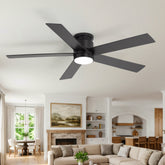 52" Smart Ceiling Fan with Lights and Remote, Flush Mount, APP & Alexa Voice Control, Quiet DC Motor, 6 Speeds, Reversible, 3CCT Dimmable LED, Black