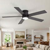 52" Smart Ceiling Fan with Lights and Remote, Flush Mount, APP & Alexa Voice Control, Quiet DC Motor, 6 Speeds, Reversible, 3CCT Dimmable LED, Black