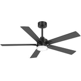 52" Modern Ceiling Fan with Light, Matte Black Finish, 5 Reversible Blades, Double Acrylic Lampshade with Integrated 18W LED (3 Color Temps & Memory), Quiet DC Motor, 6 Speeds with Timer, Remote, Forward/Reverse Airflow, Includes 5" & 10" Downrods