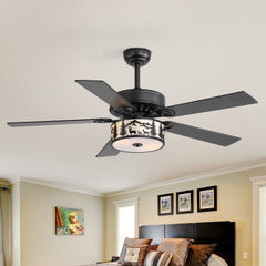 52" Matte Black Ceiling Fan with Light, Dual E26 Bulb Base, 6-Speed DC Motor, Reversible for Winter & Summer, Adjustable Timer, Black/Walnut Plywood Blades, Includes 5" & 10" Downrods, Remote Control