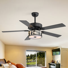 52" Matte Black Ceiling Fan with Light, Dual E26 Bulb Base, 6-Speed DC Motor, Reversible for Winter & Summer, Adjustable Timer, Black/Walnut Plywood Blades, Includes 5" & 10" Downrods, Remote Control
