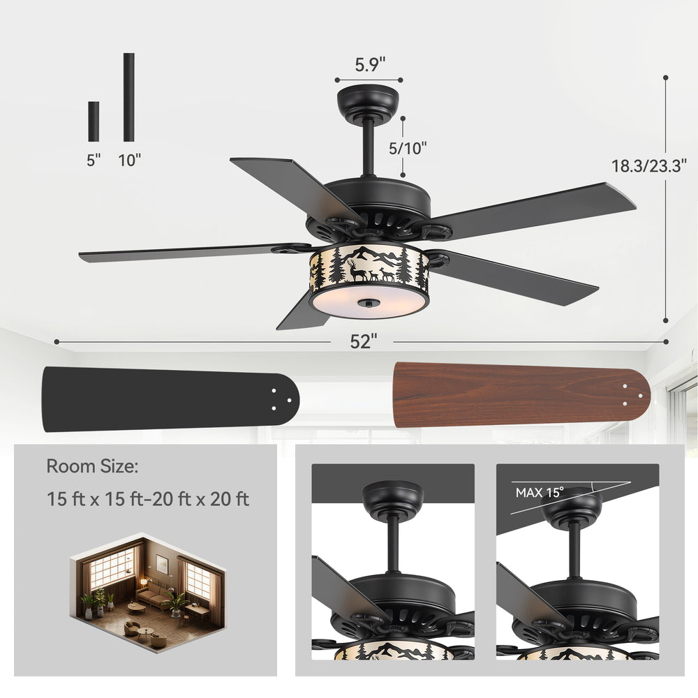 Cavora 52 Inch Black Ceiling Fan With Light & Remote
