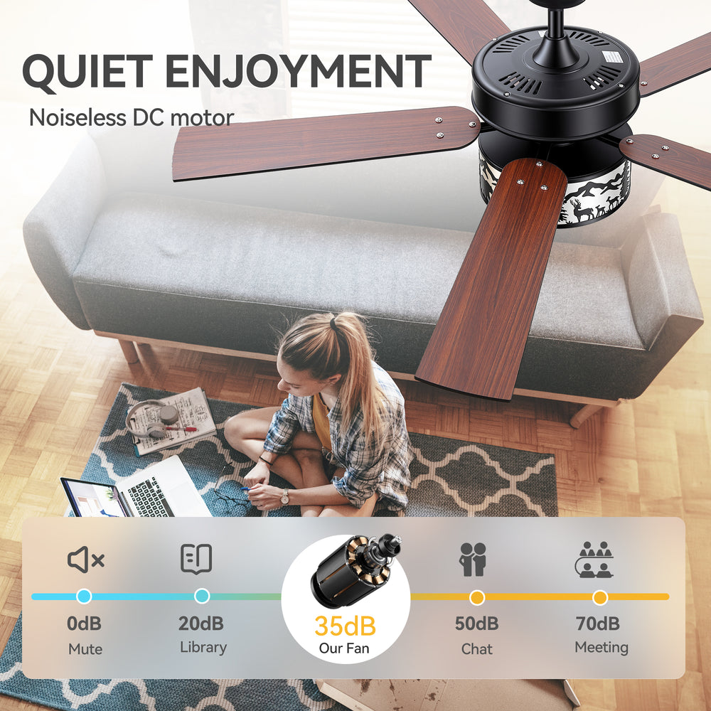 Cavora 52 Inch Black Ceiling Fan With Light & Remote