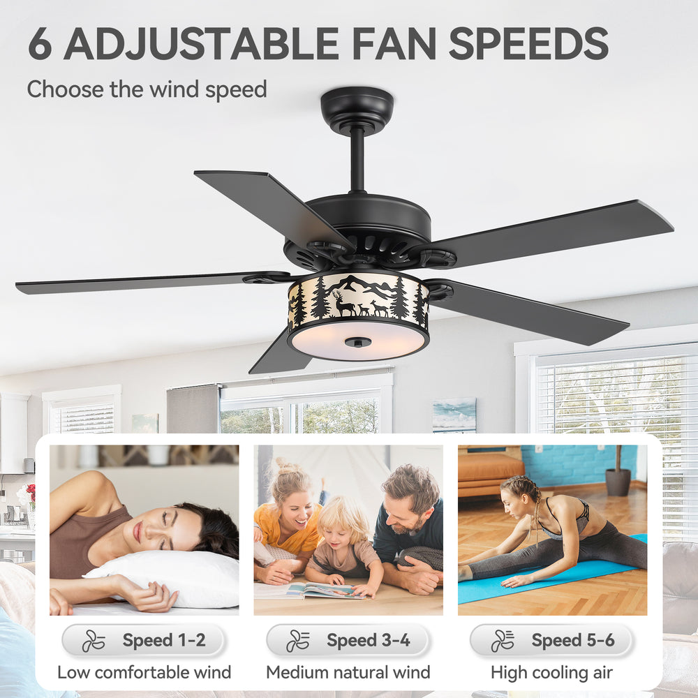 Cavora 52 Inch Black Ceiling Fan With Light & Remote