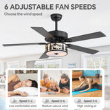 Cavora 52 Inch Black Ceiling Fan With Light & Remote
