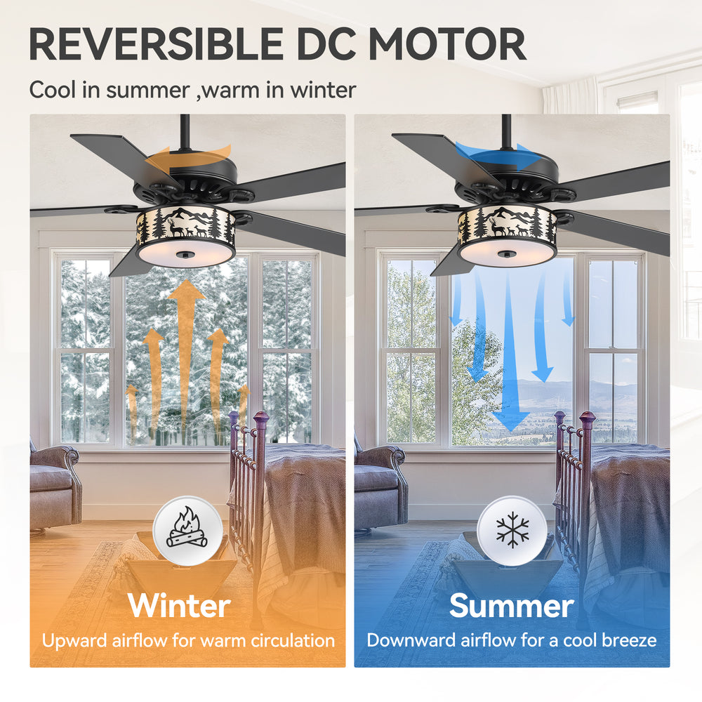 Cavora 52 Inch Black Ceiling Fan With Light & Remote
