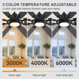 Jovora 72-inch large black 8-blade ceiling fan with 3 adjustable color temperatures 3000K warm 4000K natural 6000K cool light memory