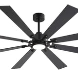 Direct top view Jovora 72-inch large black 8-blade ceiling fan with light panel off