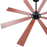 Top view of Jovora 72-inch large black ceiling fan with eight redwood blades facing up