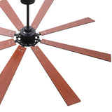 Angled overhead view of Jovora 72-inch black ceiling fan with 8 redwood blades