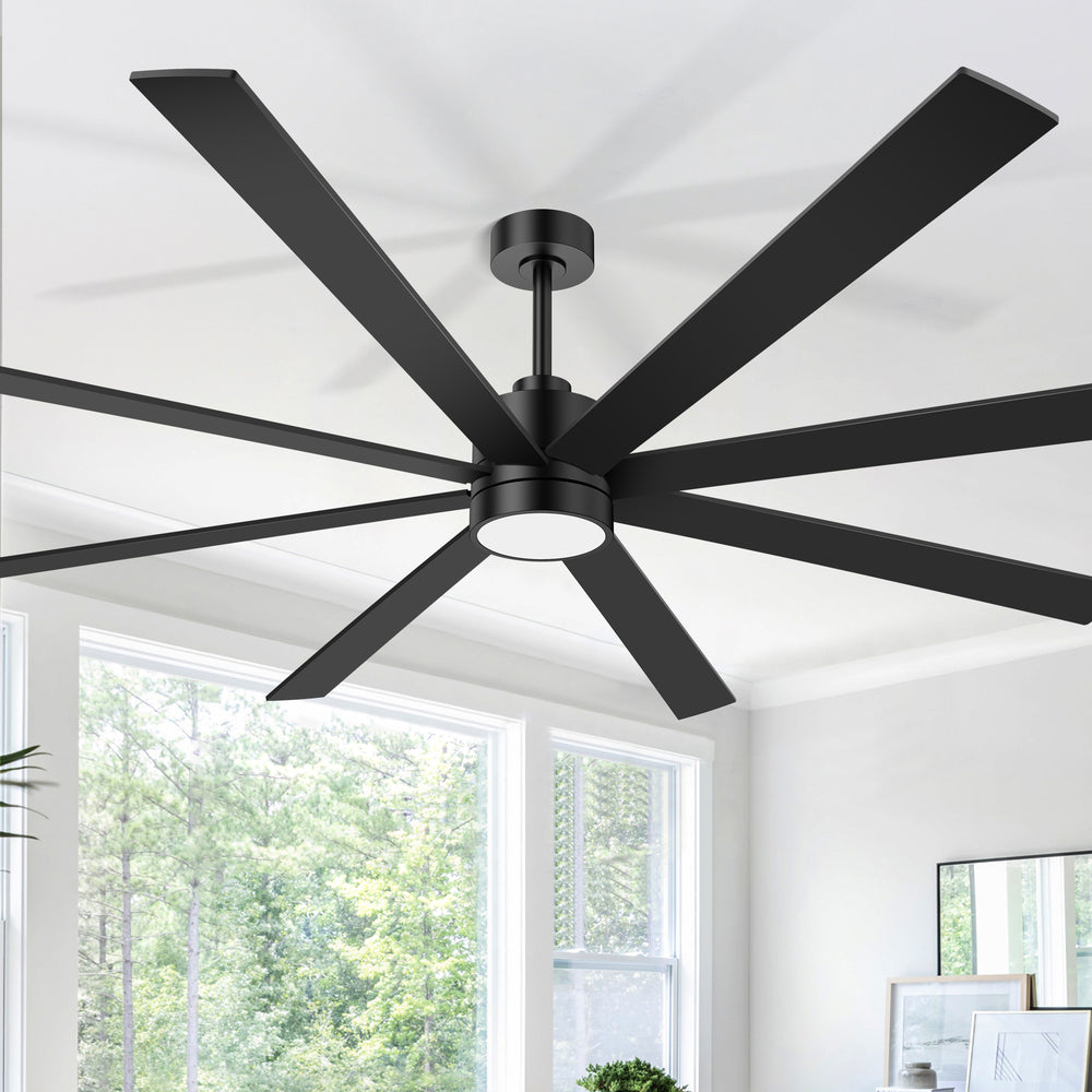 72-Inch Large Ceiling Fan with Light, Matte Black 8-Blade Ceiling Fan, Quiet DC Motor, 3CCT LED, Reversible, 6 Speeds Remote, Timer, Downrod Mount