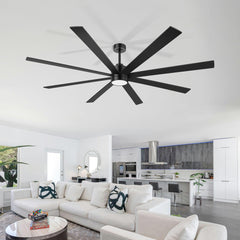 72-Inch Large Ceiling Fan with Light, Matte Black 8-Blade Ceiling Fan, Quiet DC Motor, 3CCT LED, Reversible, 6 Speeds Remote, Timer, Downrod Mount