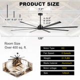 Austerra 120" Industrial Ceiling Fan Without Light & Remote