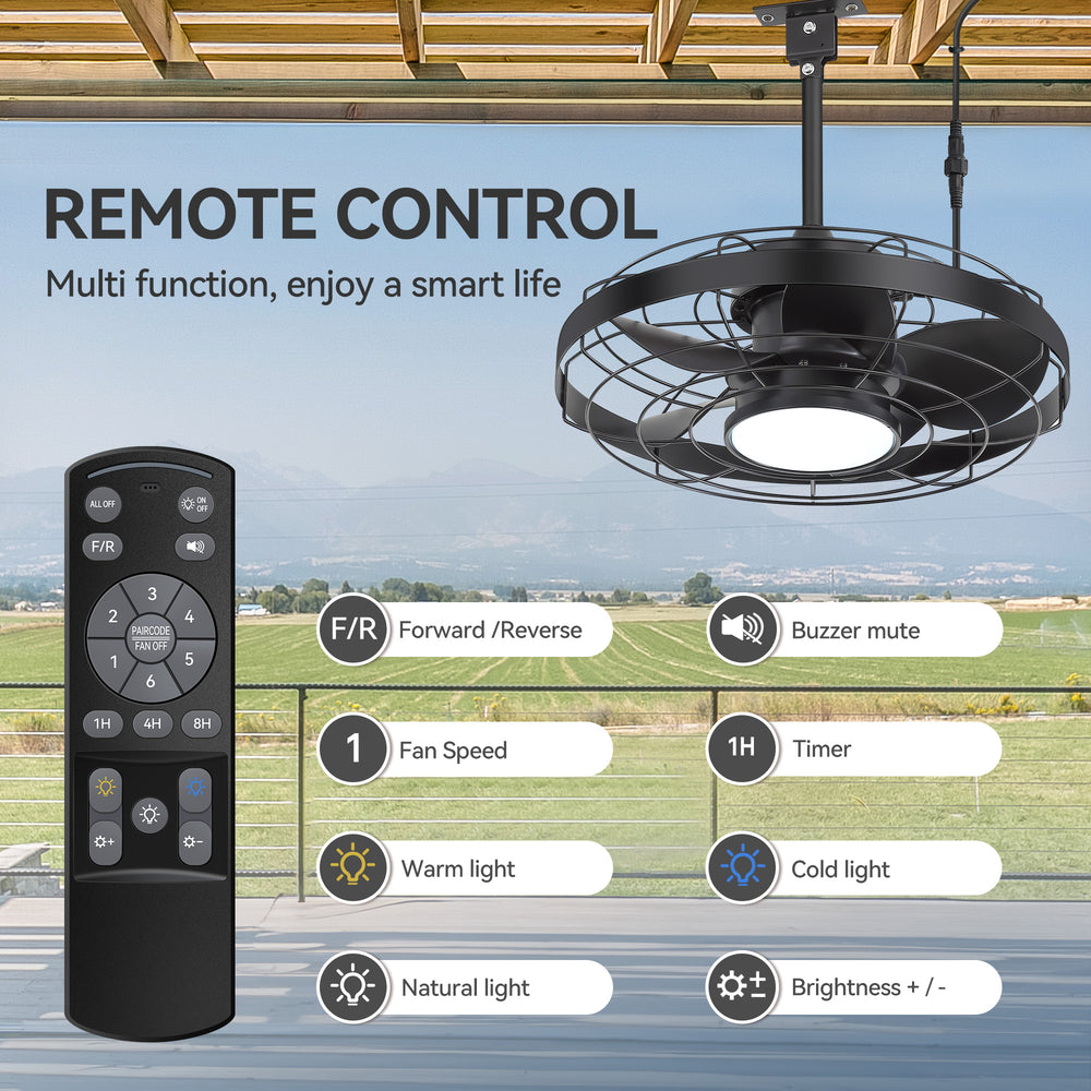 Kairara 20-Inch Outdoor Plug-In Ceiling Fan With Light