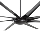 Close-up of AeroSpan-XL large black ceiling fan showing the motor housing and blade design