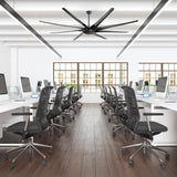 AeroSpan-XL large black ceiling fan installed in a modern open office