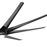 Close-up of sleek black ceiling fan blades with a curved aerodynamic design