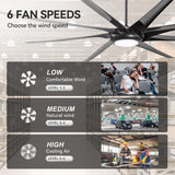 AeroSpan-XL large black ceiling fan with LED light and 6 speed settings from low to high airflow