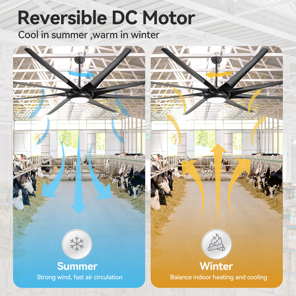 AeroSpan-XL large black ceiling fan with LED light and reversible DC motor for summer cooling and winter air circulation
