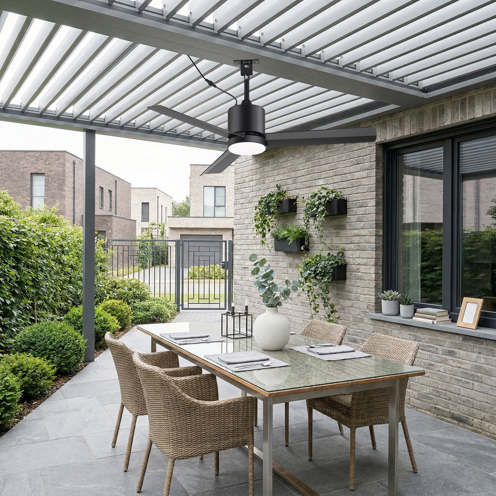 42-Inch Outdoor Ceiling Fan with Light, Matte Black Waterproof Ceiling Fan, 3-Blade Quiet DC Motor, Dimmable LED 3CCT, 6 Speeds Remote, Timer, Reversible for Patio Porch Gazebo