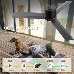 42-Inch Outdoor Ceiling Fan with Light, Matte Black Waterproof Ceiling Fan, 3-Blade Quiet DC Motor, Dimmable LED 3CCT, 6 Speeds Remote, Timer, Reversible for Patio Porch Gazebo