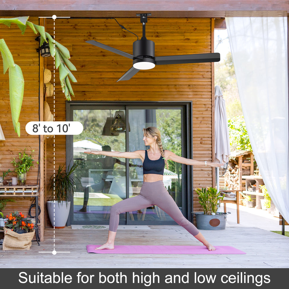 42-Inch Outdoor Ceiling Fan with Light, Matte Black Waterproof Ceiling Fan, 3-Blade Quiet DC Motor, Dimmable LED 3CCT, 6 Speeds Remote, Timer, Reversible for Patio Porch Gazebo