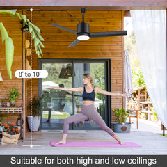 42-Inch Outdoor Ceiling Fan with Light, Matte Black Waterproof Ceiling Fan, 3-Blade Quiet DC Motor, Dimmable LED 3CCT, 6 Speeds Remote, Timer, Reversible for Patio Porch Gazebo