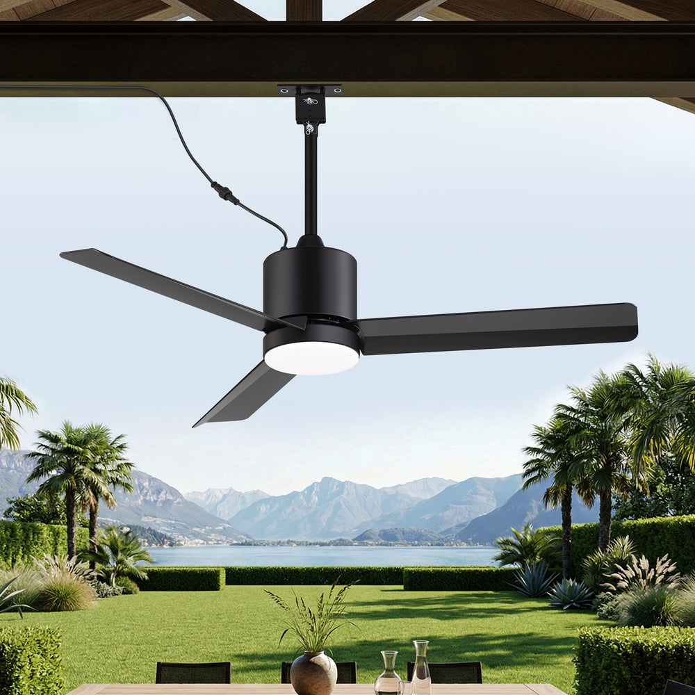 42-Inch Outdoor Ceiling Fan with Light, Matte Black Waterproof Ceiling Fan, 3-Blade Quiet DC Motor, Dimmable LED 3CCT, 6 Speeds Remote, Timer, Reversible for Patio Porch Gazebo