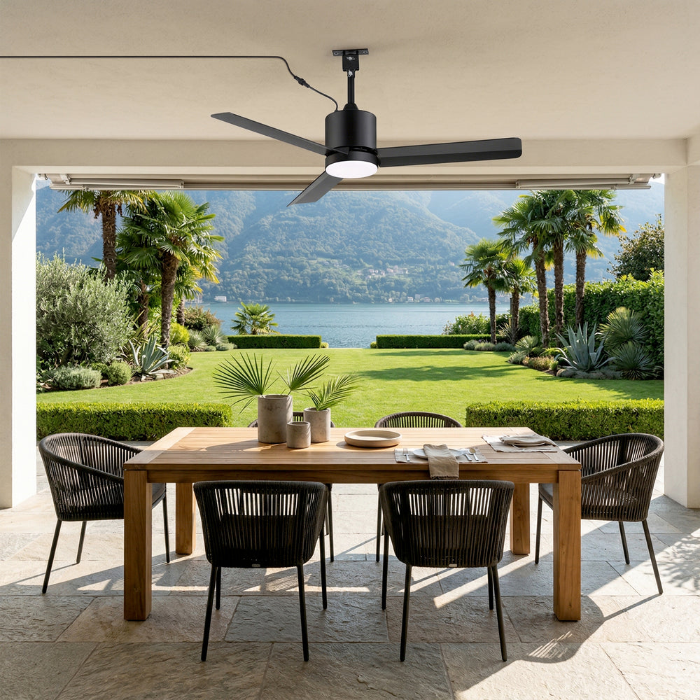 42-Inch Outdoor Ceiling Fan with Light, Matte Black Waterproof Ceiling Fan, 3-Blade Quiet DC Motor, Dimmable LED 3CCT, 6 Speeds Remote, Timer, Reversible for Patio Porch Gazebo
