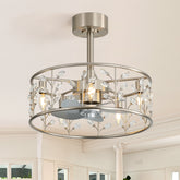 20" Crystal Cage Ceiling Fan with Light, Floral/Leaf Crystal Shade, 5-Blade Reversible DC Motor, 6 Speeds, Remote Control, Includes 6" & 10" Downrods, Indoor Ceiling Fan for Bedroom/Living Room