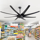 AeroSpan-XL large black ceiling fan installed in a supermarket retail space
