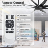 AeroSpan-XL large black ceiling fan remote control with 6 speeds, natural wind, buzzer mute, forward and reverse rotation, and timer