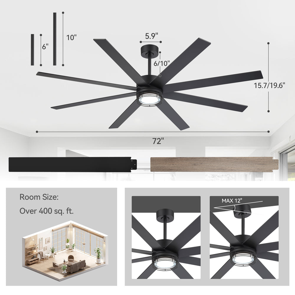 Ventorra 52/72 Inch Ceiling Fan With Light and Remote