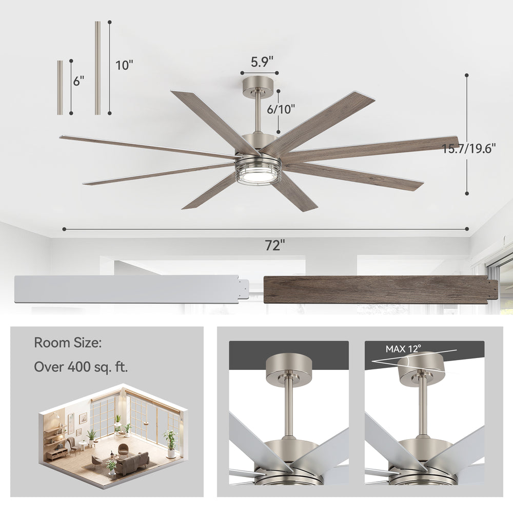 Ventorra 52/72 Inch Ceiling Fan With Light and Remote