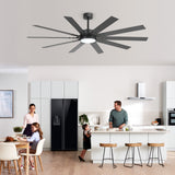 Family in the kitchen under Kestis 72-inch black 10-blade ceiling fan with light