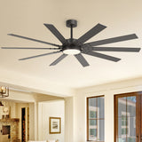 Kestis 72-inch black 10-blade ceiling fan with LED light glowing