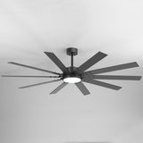 Kestis 72-inch black 10-blade ceiling fan with LED light on