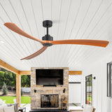 Koren 72-Inch Black Ceiling Fan with No Lights featuring 3 wood blades installed in a covered outdoor living space